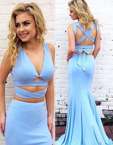 light blue prom dress, two pieces prom dress, long prom dress,lace up prom dress, BD6444