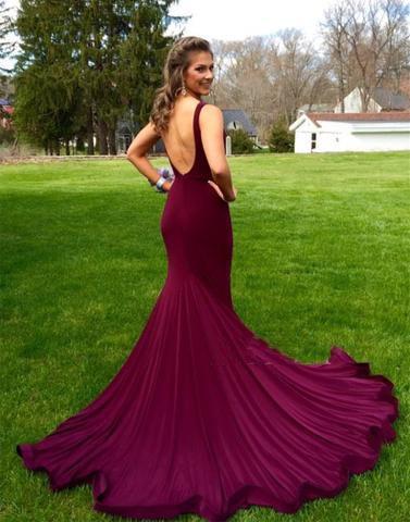 burgundy long mermaid prom dresses with train, PD45676