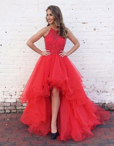 red prom dress, hi-lo prom dress, prom dress, A-line prom dress, prom gown, BD2641