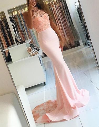 pink mermaid halter long prom dress, evening dress, PD45674