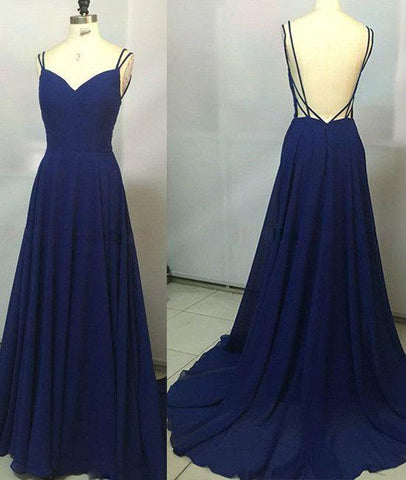 chiffon prom dress, long prom dress, dark blue prom dress, evening dress, backless prom dress, BD372