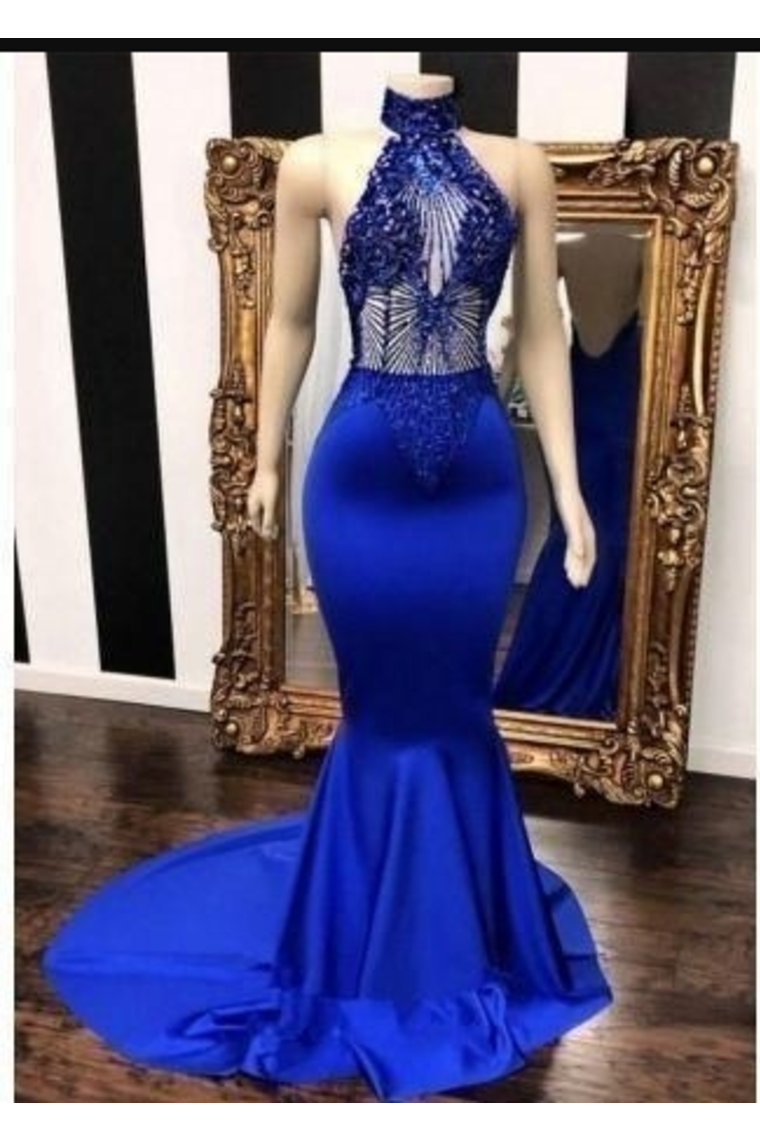 Sexy Evening Dresses Mermaid/Trumpet Halter Appliques Court Train,JL20003