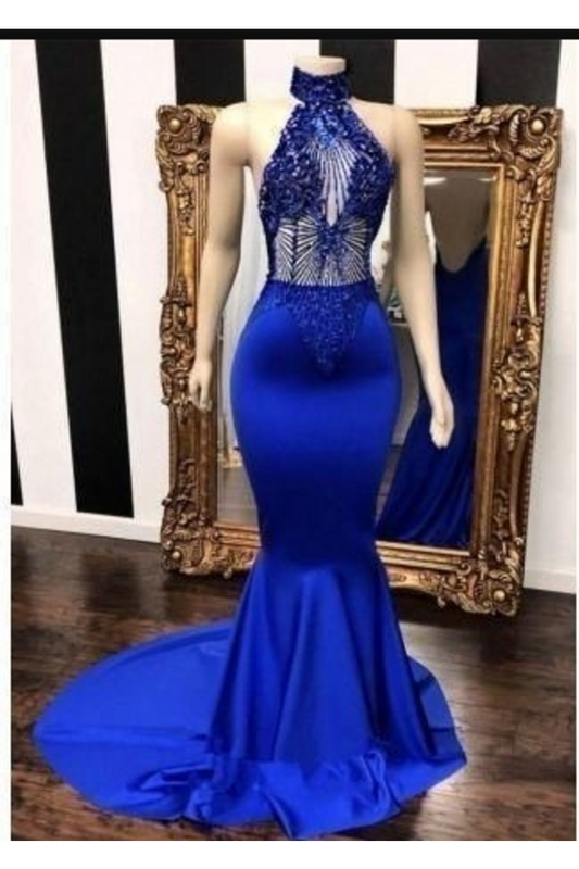 Sexy Evening Dresses Mermaid/Trumpet Halter Appliques Court Train,JL20003