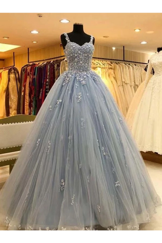 Ball Gown Straps Long Prom Dress Appliques Quinceanera Dress,JL20007