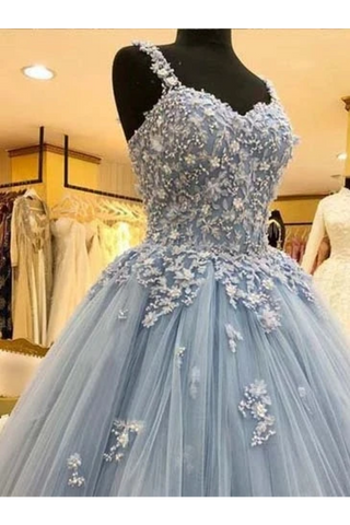 Ball Gown Straps Long Prom Dress Appliques Quinceanera Dress,JL20007
