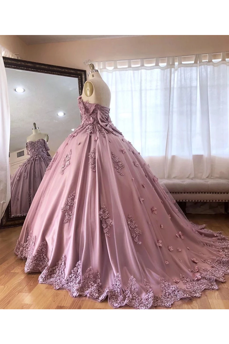 Ball Gown Off The Shoulder Tulle Quinceanera Dress With Lace Appliques, Puffy Prom Dress,JL20013