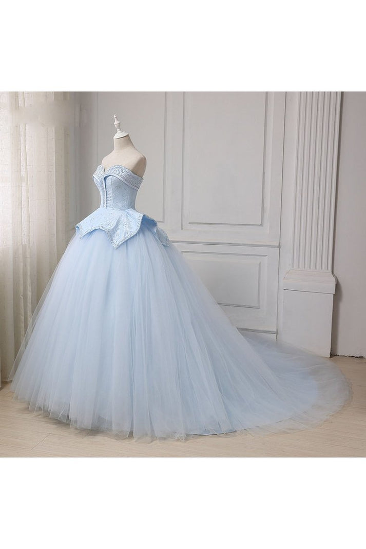 Ball Gowns Sweetheart Tulle Prom Dress with Beadings LBQ2678 main image 0