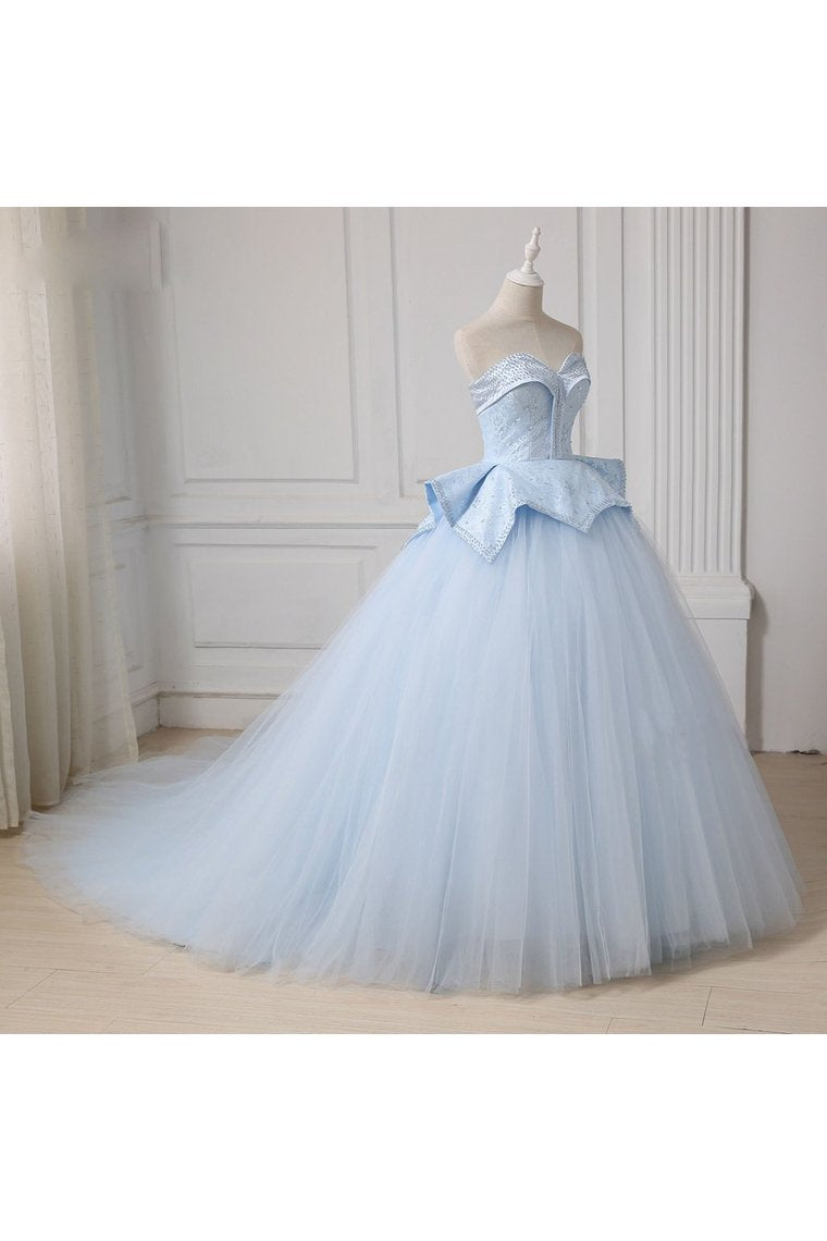 Sweetheart Ball Gown Beading Tulle Prom Dress, Court Train Quinceanera Dress,JL20018