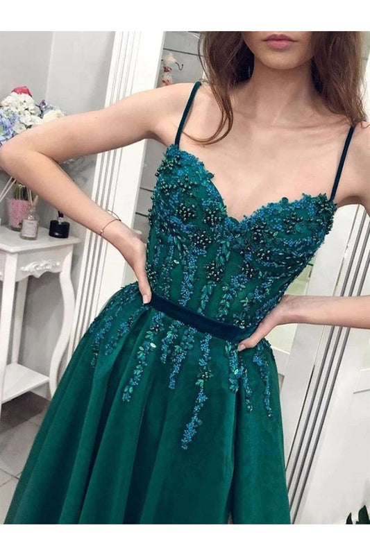 Charming A Line Tulle Spaghetti Straps Beading Prom Dresses Evening Dresses,JL20031