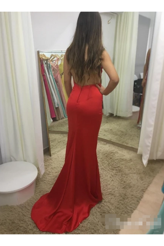 Illusion SweetHeart Neck Backless Spaghetti Red Prom Dresses With Sweep Train,JL20046