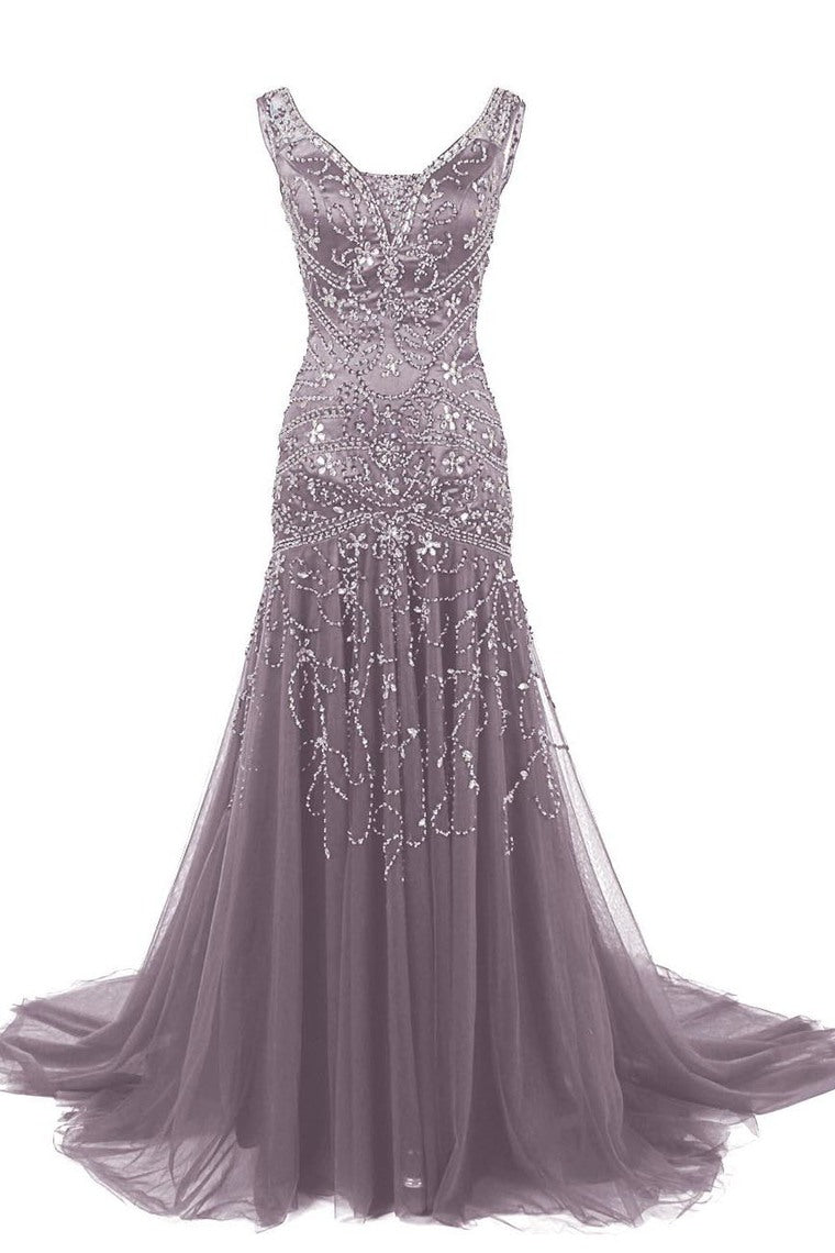 Straps Prom Dresses Mermaid/Trumpet With Beading Sweep Train,JL20085