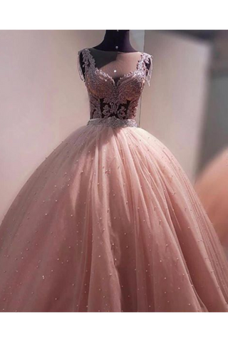 Ball Gown Prom Dress With Beads, Floor Length Quinceanera Dress,JL20105