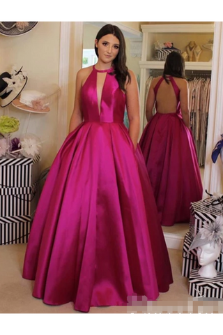 Sexy Plunging V Neckline Satin Ball Gown Evening Dress Backless Prom Dress,JL20118