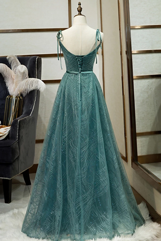 Spaghetti Straps Tulle Modest A Line Evening Dress Long Prom Dress,JL20122