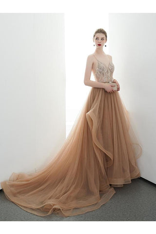 A-Line Spaghetti Straps Tulle Long Appliques Prom Dresses Formal Evening Dress,JL20125