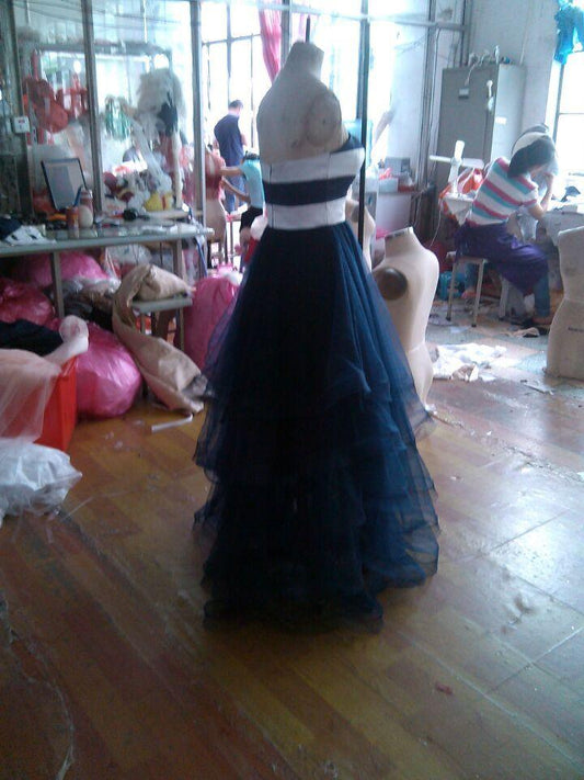 tulle prom dress, long prom dress, A-line prom dress, strapless prom dress, evening gown, BD0012