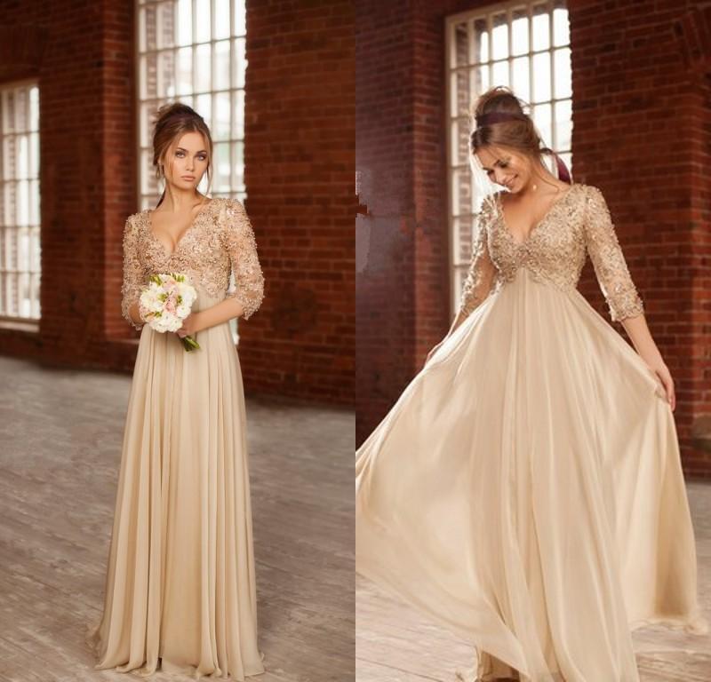 formal v-neck long sleeves beaded long prom dress, PD6523