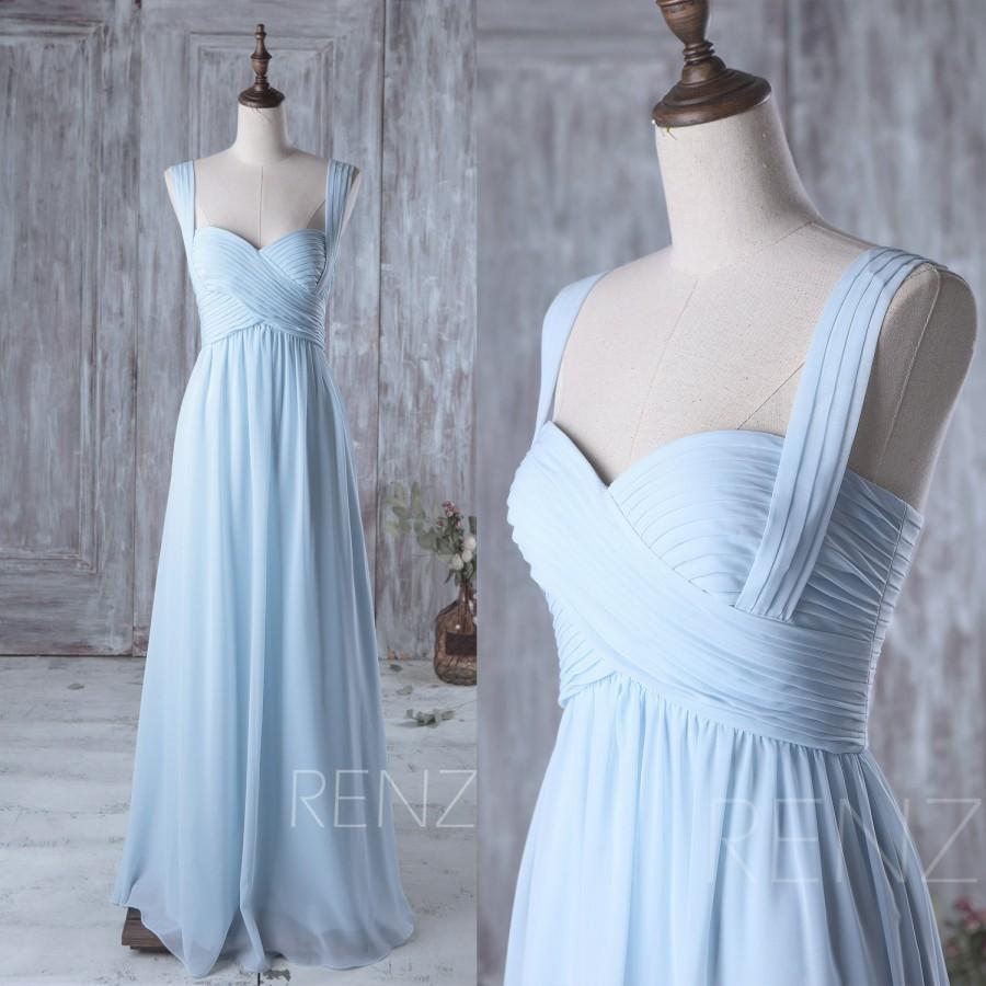light blue chiffon long bridesmaid dresses ,BD46572