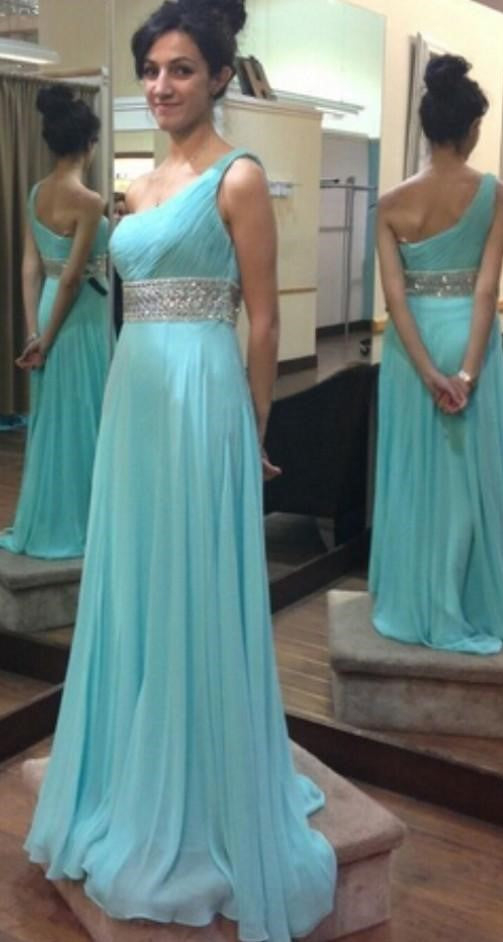 one shoulder prom dress, long prom dress, blue prom dress, charming prom dress, evening gown, BD122