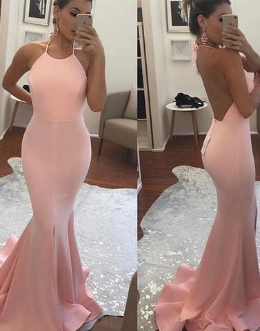 pink prom dress, long evening dress, backless prom dress, mermaid prom dress, evening dress, BD26353