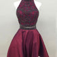 two pieces burgundy beaded short homecoming dress, HD454