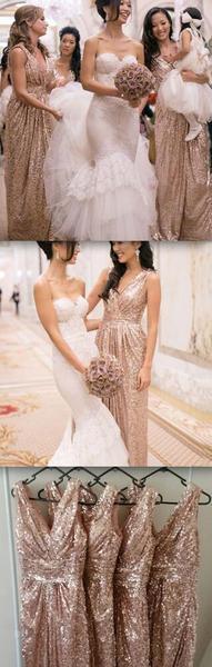 Popular Sequin Long Off Shoulder V-Neck Floor-Length Bridesmaid Dresses,PD2005