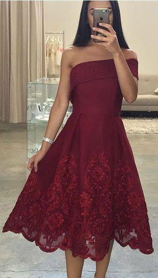 one shoulder burgundy lace short prom dress for girls, PD1513