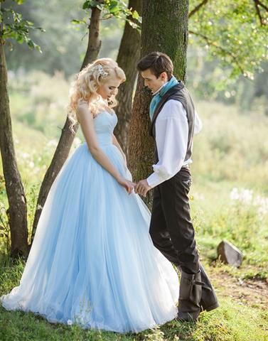 A-line light blue tulle sweetheart long prom dresses for party, BD7814