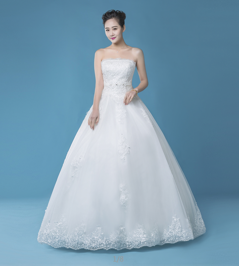 Strapless A-line floor-length simple wedding dress, wedding dress, WD74