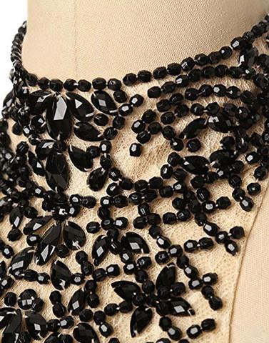 high neck beaded hi-lo black two pieces party prom dress, PD9978