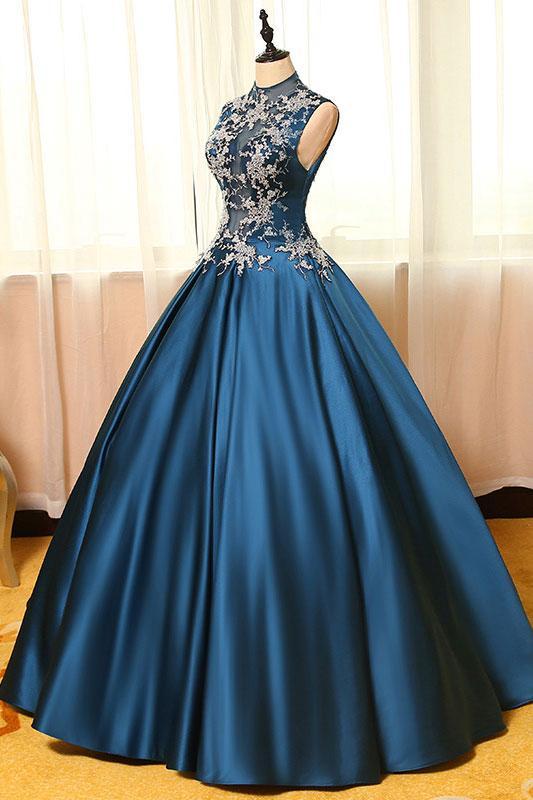 Stylish High Neck Dark Teal A-line Long Prom Dress - JLDressCA Stylish High Neck Dark Teal A-line Long Prom Dress - JLDressCA