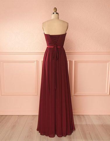 burgundy sweetheart chiffon simple long Bridesmaid Dresses,PD9998