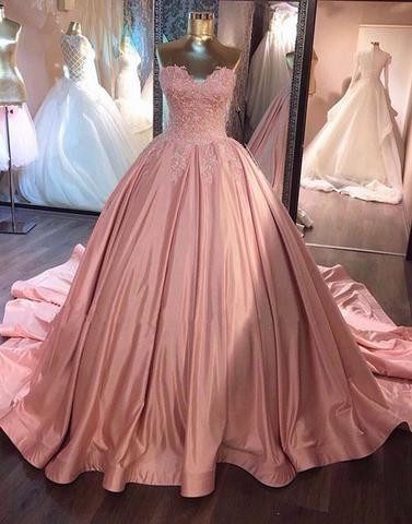 Formal charming dusty rose sweetheart A-line long prom dress with train, PD9976