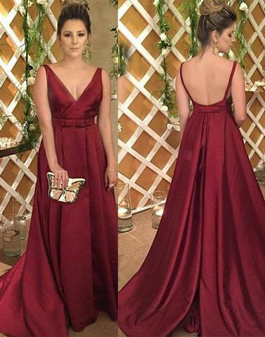 burgundy v-neck formal elegant long 2017 prom dress, PD45696