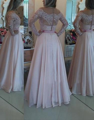 blush pink long sleeves long prom dress, evening gown, PD45675