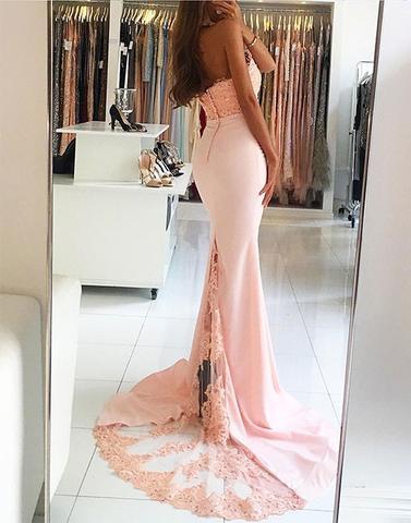 pink mermaid halter long prom dress, evening dress, PD45674