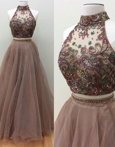 two pieces prom dress, A-line prom dress, long prom dress, brown prom dress, prom dress, BD12648