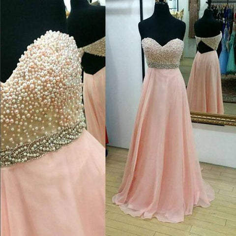 pink prom dress, long prom dress, beaded prom dress, sweetheart prom dress, evening dress, BD271