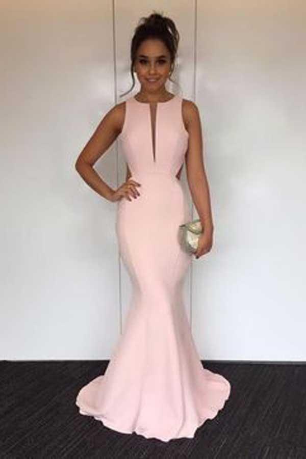 formal simple light pink mermaid long prom dress, BD6898