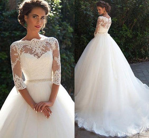 elegant A-line long sleeves formal long wedding dress, WD239