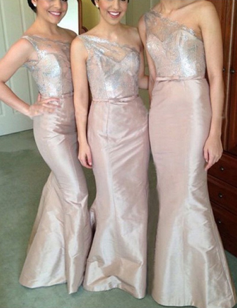 Light Blush Bridesmaid Dress, One Shoulder Bridesmaid Dress,Lace Top Bridesmaid Dress,Mermaid Bridesmaid Dress, Custom Bridesmaid Dress, PD03