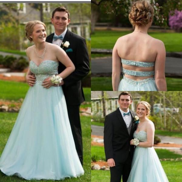 blue prom dress, long prom dress, A-line prom dress, chiffon prom dress, lace back evening dress, BD94