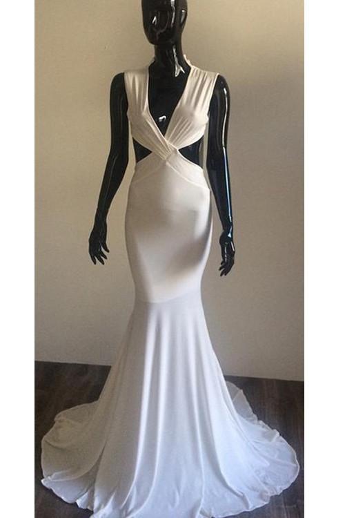 white prom dress, long prom dress, sexy prom dress, backless prom dress, formal evening gown, BD124