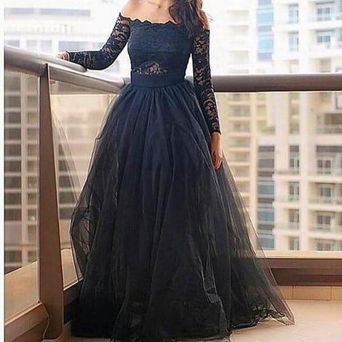 off shoulder prom dress, long prom dress, lace sleeves prom dress, evening gown, BD120