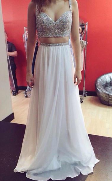 two pieces prom dress, long prom dress, charming prom dress, white prom dress, evening gown, BD118