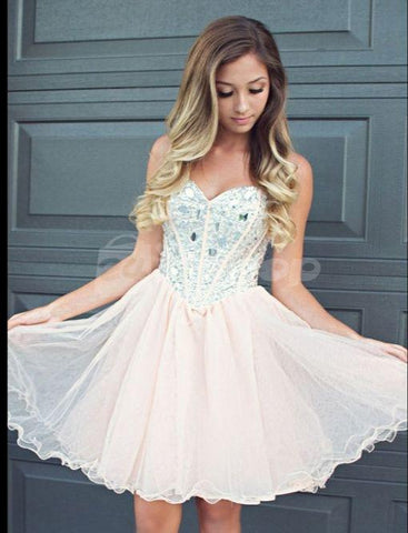 beaded homecoming dress, short homecoming dress, light pink prom dress, homecoming dress, tulle homecoming dress, BD1464