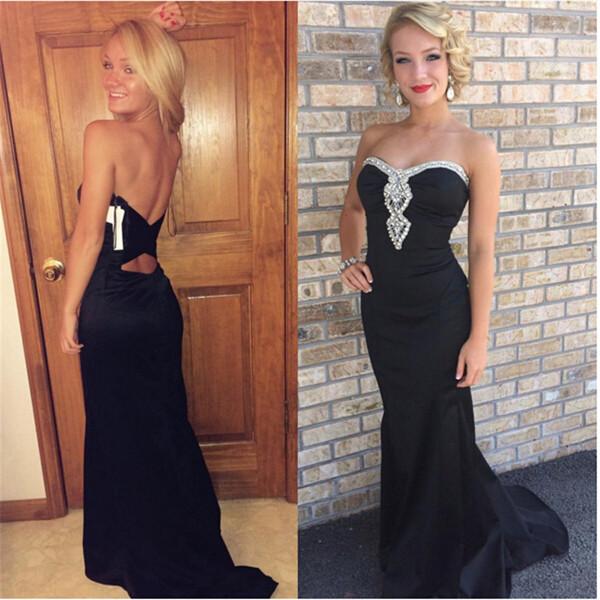 black prom dress, mermaid prom dress, formal prom dress, long prom dress, strapless evening dress, BD102