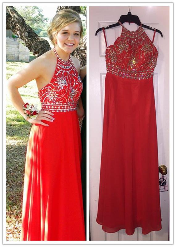 red prom dress, beaded prom dress, chiffon prom dress, long prom dress, charming evening dress, BD100
