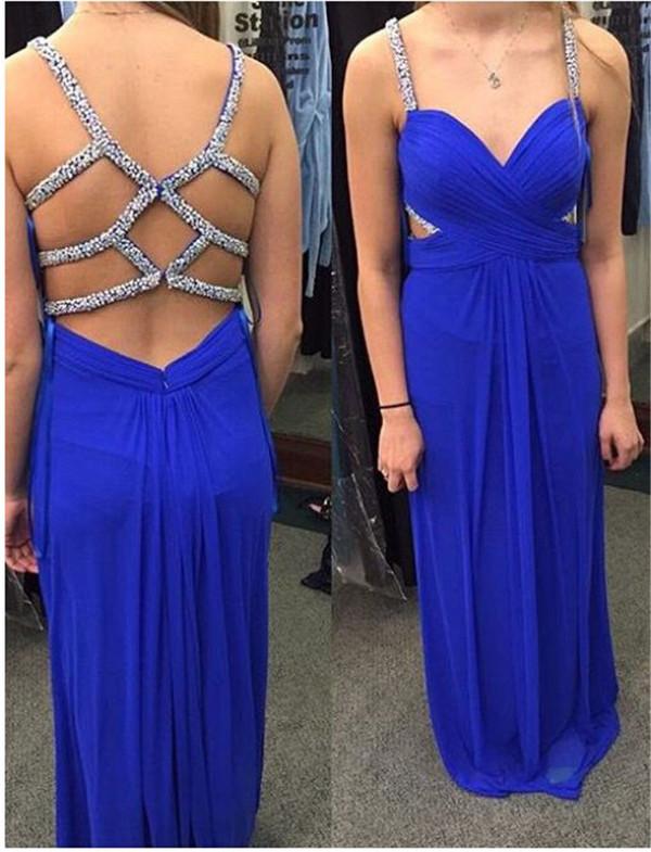 royal blue prom dress, long prom dress, prom dress, chiffon prom dress, Spaghetti Strap evening dress, BD131