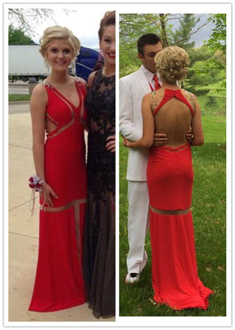 red prom dress, long prom dress, backless prom dress, open back prom dress, charming evening dress, BD135